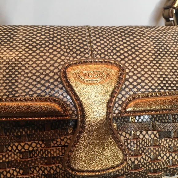 Tod’s Handbag Woven Leather Bronze Beige Small EUC - Picture 13 of 13